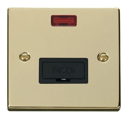 Polished Brass - Black Inserts Polished Brass 13A Fused Connection Unit With Neon - Black Trim