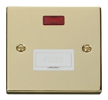 Polished Brass 13A Fused Connection Unit With Neon - White Trim - SE Home