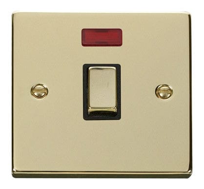 Polished Brass 1 Gang 20A Ingot DP Switch With Neon - Black Trim - SE Home
