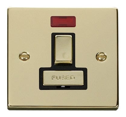 Polished Brass 13A Fused Ingot Connection Unit Switched With Neon - Black Trim - SE Home