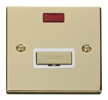 Polished Brass 13A Fused Ingot Connection Unit With Neon - White Trim - SE Home