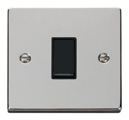 Polished Chrome 10A 1 Gang 2 Way Light Switch - Black Trim - SE Home