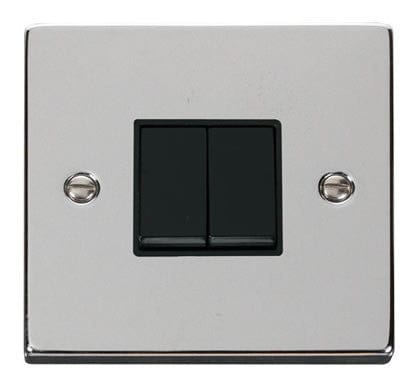 Polished Chrome 10A 2 Gang 2 Way Light Switch - Black Trim - SE Home