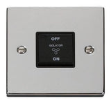 Polished Chrome 10A 3 Pole Fan Isolation Switch - Black Trim - SE Home