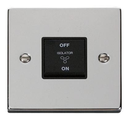 Polished Chrome 10A 3 Pole Fan Isolation Switch - Black Trim - SE Home