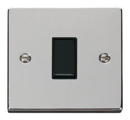 Polished Chrome - Black Inserts Polished Chrome 10A 1 Gang Intermediate Light Switch - Black Trim