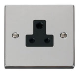 Polished Chrome 1 Gang 5A Round Pin Plug Socket - Black Trim - SE Home