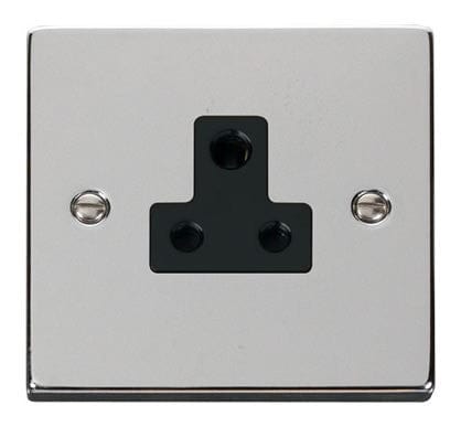 Polished Chrome 1 Gang 5A Round Pin Plug Socket - Black Trim - SE Home