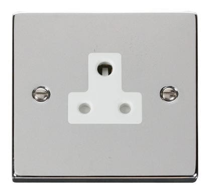 Polished Chrome - White Inserts Polished Chrome 1 Gang 5A Round Pin Plug Socket - White