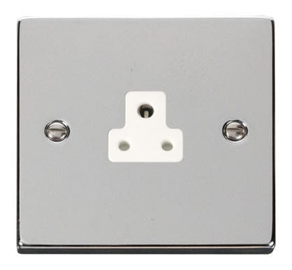 Polished Chrome - White Inserts Polished Chrome 1 Gang 2A Round Pin Plug Socket - White Trim