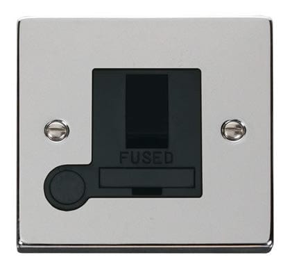 Polished Chrome 13A Fused Connection Unit Switched With Flex - Black Trim - SE Home