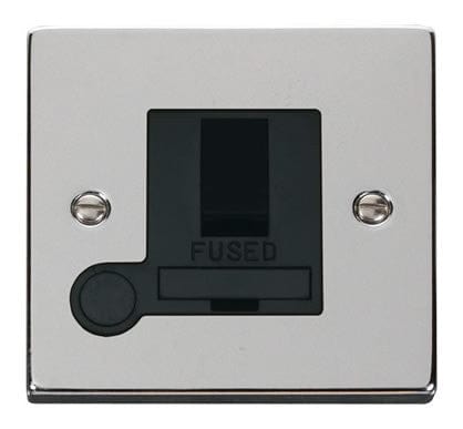 Polished Chrome - Black Inserts Polished Chrome 13A Fused Connection Unit Switched With Flex - Black Trim