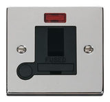 Polished Chrome 13A Fused Connection Unit Switched With Neon With Flex - Black Trim - SE Home