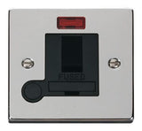 Polished Chrome - Black Inserts Polished Chrome 13A Fused Connection Unit Switched With Neon With Flex - Black Trim