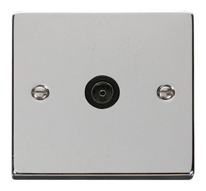 Polished Chrome 1 Gang Single Coaxial TV Socket - Black Trim - SE Home