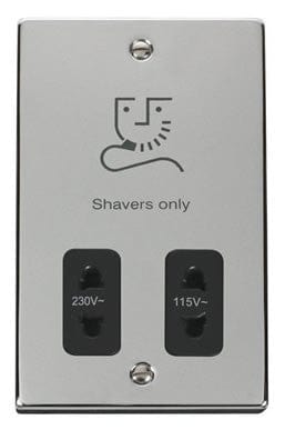 Polished Chrome Shaver Socket 115v/230v - Black Trim - SE Home