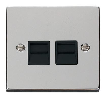 Polished Chrome Master Telephone Twin Socket - Black Trim - SE Home