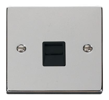 Polished Chrome Secondary Telephone Single Socket - Black Trim - SE Home