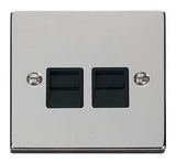 Polished Chrome Secondary Telephone Twin Socket - Black Trim - SE Home