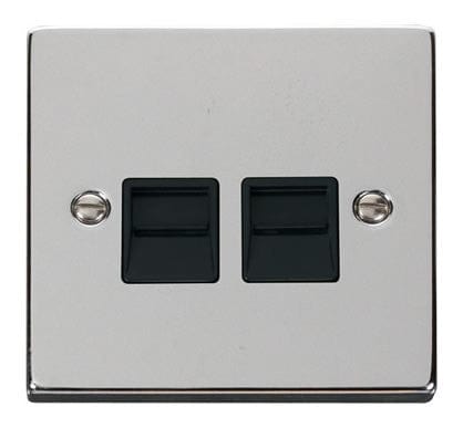 Polished Chrome - Black Inserts Polished Chrome Secondary Telephone Twin Socket - Black Trim