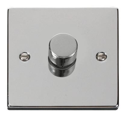 Polished Chrome - White Inserts Polished Chrome 1 Gang 2 Way 400w Dimmer Light Switch