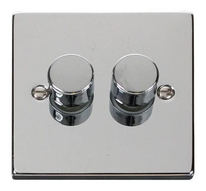 Polished Chrome - White Inserts Polished Chrome 2 Gang 2 Way 400w Dimmer Light Switch