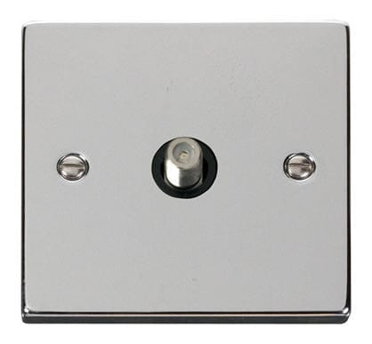 Polished Chrome Satellite Socket 1 Gang - Black Trim - SE Home