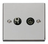 Polished Chrome Satellite And Isolated Coaxial 1 Gang Socket - Black Trim - SE Home