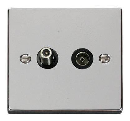 Polished Chrome Satellite And Isolated Coaxial 1 Gang Socket - Black Trim - SE Home