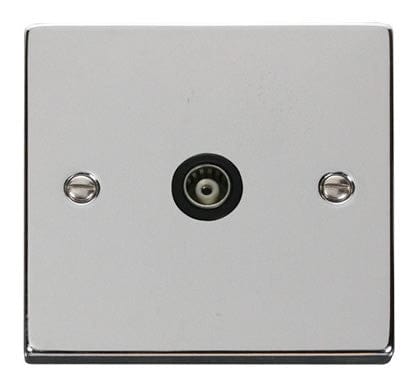 Polished Chrome Single Isolated Coaxial Socket - Black Trim - SE Home