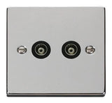 Polished Chrome Twin Isolated Coaxial Socket - Black Trim - SE Home
