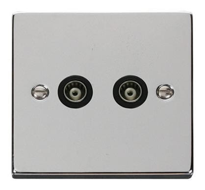 Polished Chrome Twin Isolated Coaxial Socket - Black Trim - SE Home