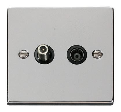 Polished Chrome Satellite & Coaxial Socket 1 Gang - Black Trim - SE Home
