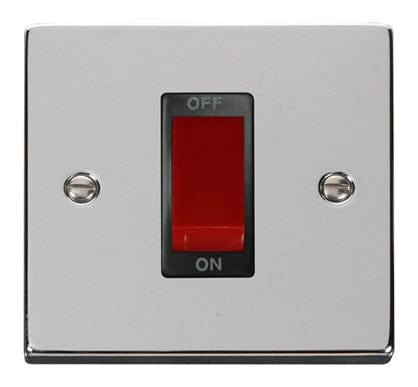 Polished Chrome 1 Gang Size 45A Switch - Black Trim - SE Home