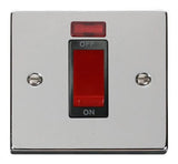 Polished Chrome 1 Gang Size 45A Switch With Neon - Black Trim - SE Home