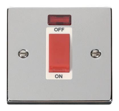 Polished Chrome - White Inserts Polished Chrome 1 Gang Size 45A Switch With Neon - White Trim