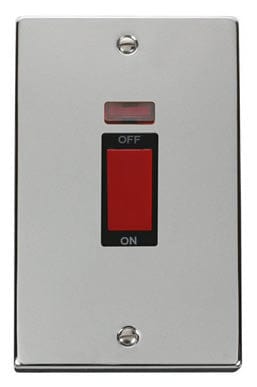 Polished Chrome 2 Gang Size 45A Switch With Neon - Black Trim - SE Home