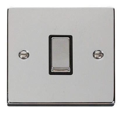 Polished Chrome - Black Inserts Polished Chrome 10A 1 Gang 2 Way Ingot Light Switch - Black Trim