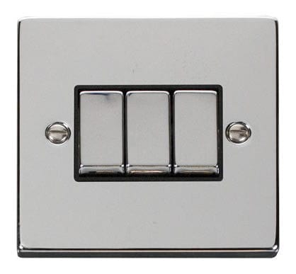 Polished Chrome 10A 3 Gang 2 Way Ingot Light Switch - Black Trim - SE Home