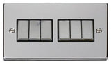 Polished Chrome - Black Inserts Polished Chrome 10A 6 Gang 2 Way Ingot Light Switch - Black Trim