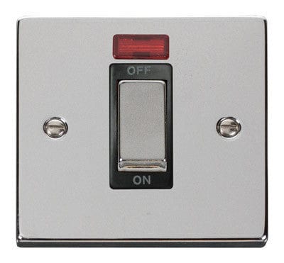 Polished Chrome - Black Inserts Polished Chrome 1 Gang Ingot Size 45A Switch With Neon - Black Trim