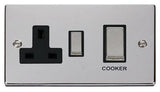 Polished Chrome Cooker Control Ingot 45A With 13A Switched Plug Socket - Black Trim - SE Home