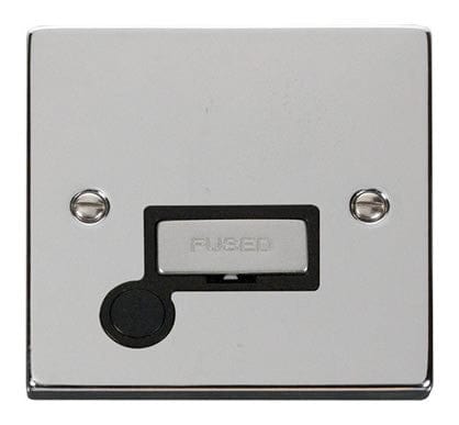 Polished Chrome 13A Fused Ingot Connection Unit With Flex - Black Trim - SE Home