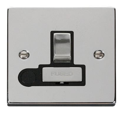 Polished Chrome 13A Fused Ingot Connection Unit Switched With Flex - Black Trim - SE Home
