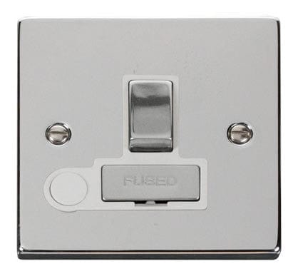 Polished Chrome - White Inserts Polished Chrome 13A Fused Ingot Connection Unit Switched With Flex - White Trim