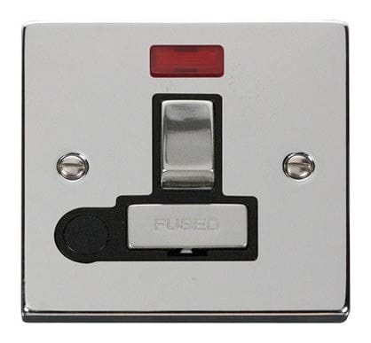 Polished Chrome 13A Fused Ingot Connection Unit Switched With Neon With Flex - Black Trim - SE Home
