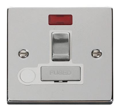 Polished Chrome - White Inserts Polished Chrome 13A Fused Ingot Connection Unit Switched With Neon With Flex - White Trim
