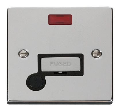 Polished Chrome 13A Fused Ingot Connection Unit With Neon With Flex - Black Trim - SE Home