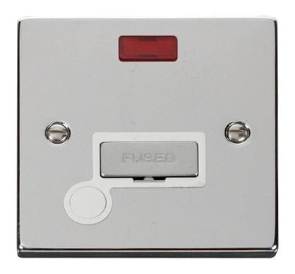 Polished Chrome - White Inserts Polished Chrome 13A Fused Ingot Connection Unit With Neon With Flex - White Trim