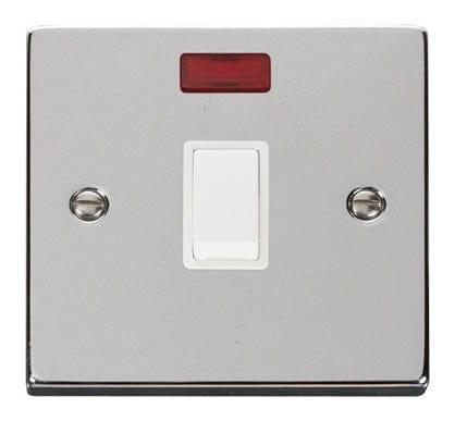 Polished Chrome - White Inserts Polished Chrome 1 Gang 20A DP Switch With Neon - White Trim